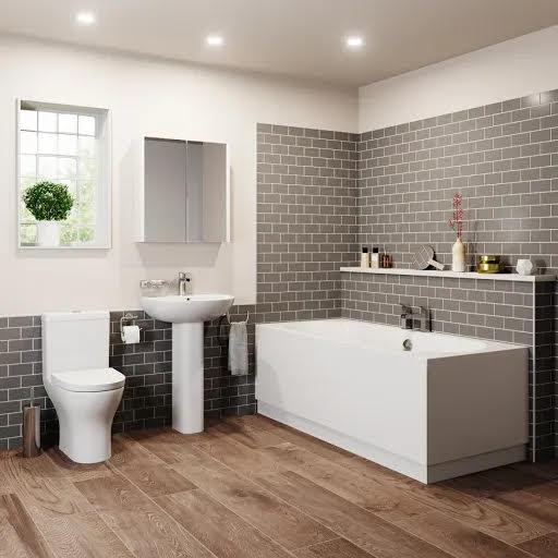 Ceramica Arles Bathroom Suite with 1700mm Double Ended Curved Bath, Close Coupled Toilet & Basin