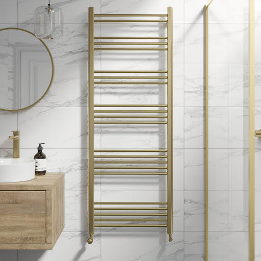 DuraTherm Heated Towel Radiator Brushed Brass 1600 x 600mm Flat