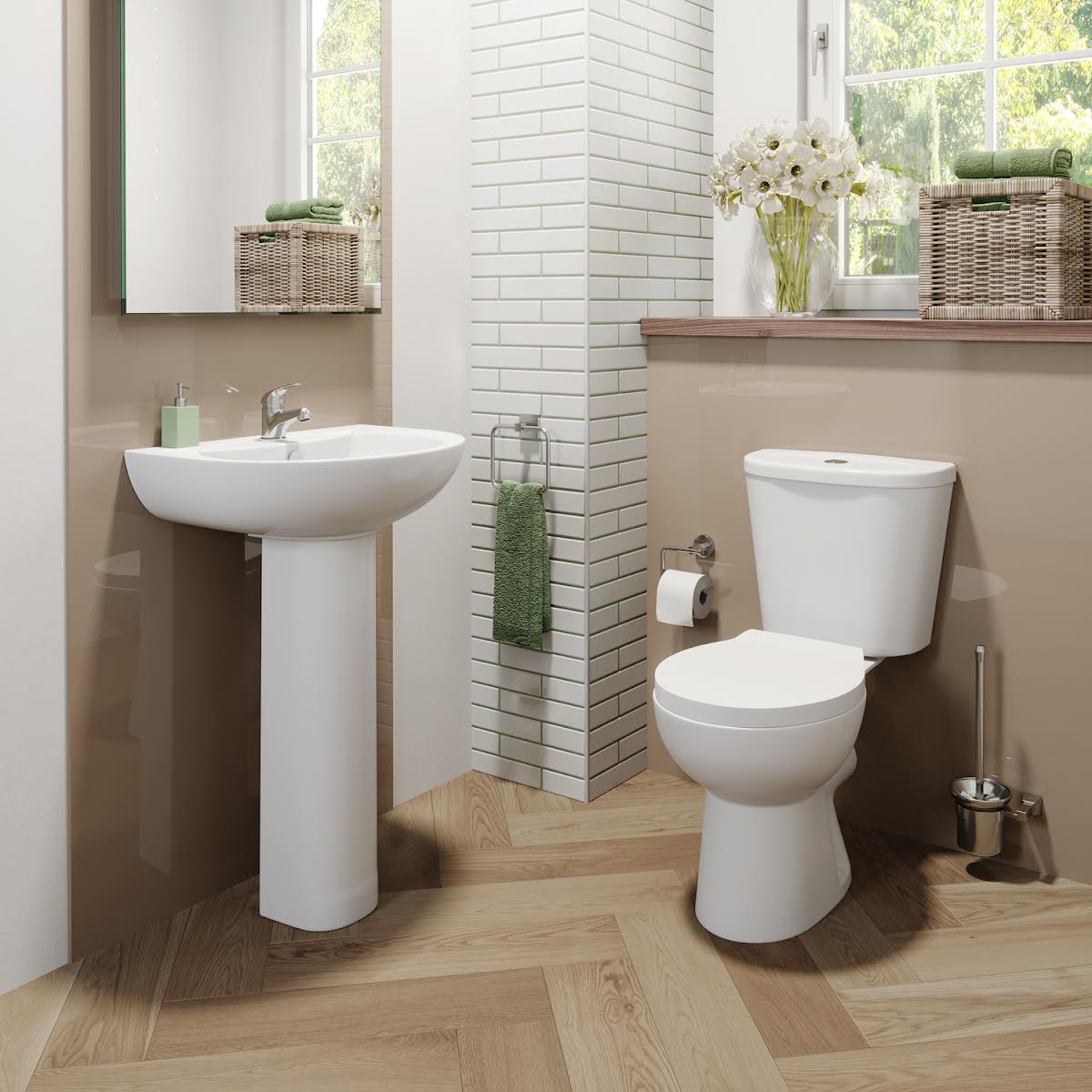 Essentials Bathroom Suite with P Shaped Bath Left Hand 1700mm