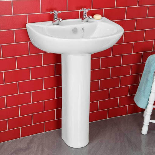 Essentials Budget Full Pedestal 545mm 2 Tap Hole Bathroom Basin