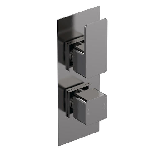 Aquari Quadro Concealed Thermostatic Shower Valve - Pewter, Twin Outlet