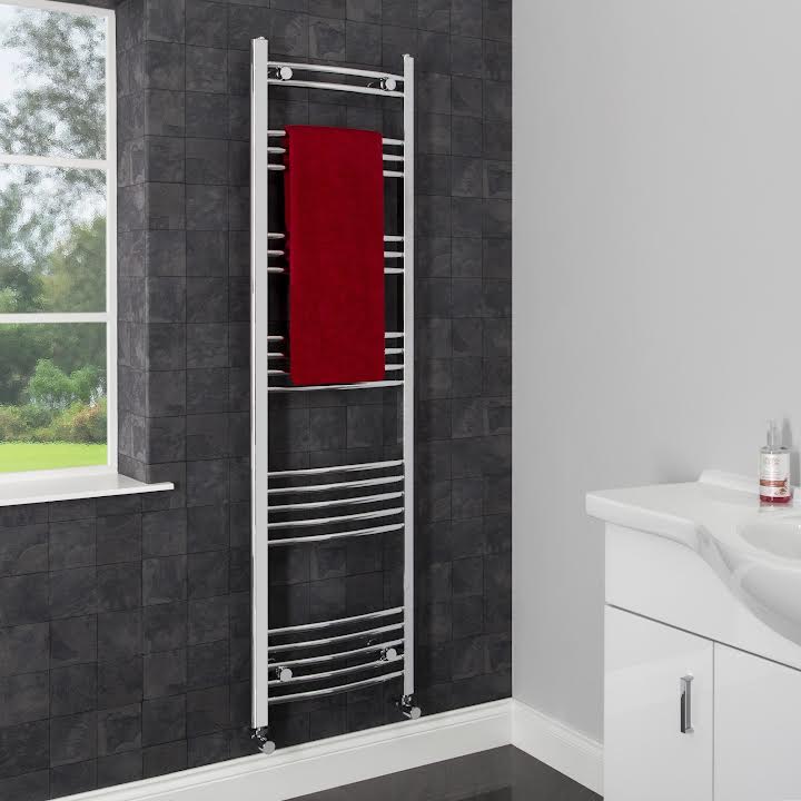 DuraTherm Heated Towel Radiator Chrome 1600x450mm Curved