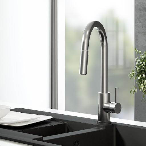 Sauber Pull Out Kitchen Tap with Dual Spray & Single Lever - Brushed Steel