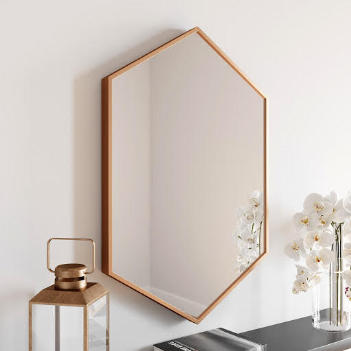 Vasari Hexagonal Brushed Brass Framed Bathroom Mirror 750 x 500mm