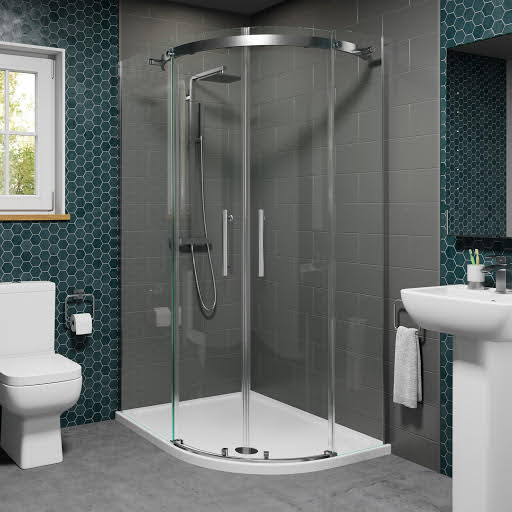 Diamond Frameless Offset Quadrant Shower Enclosure 1200 x 900mm with Tray (Right Entry) - 8mm
