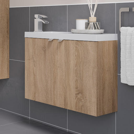 Vitusso Garda Wood Wall Hung Cloakroom Vanity Unit with Basin - 800mm