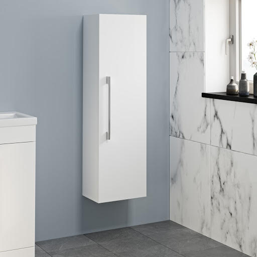 Aurora White Gloss Wall Hung Tall Bathroom Cabinet 1200 x 350mm