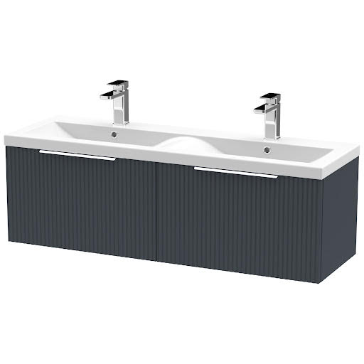 Opula Fluted Wall Hung Anthracite Double Vanity Unit - 1200mm