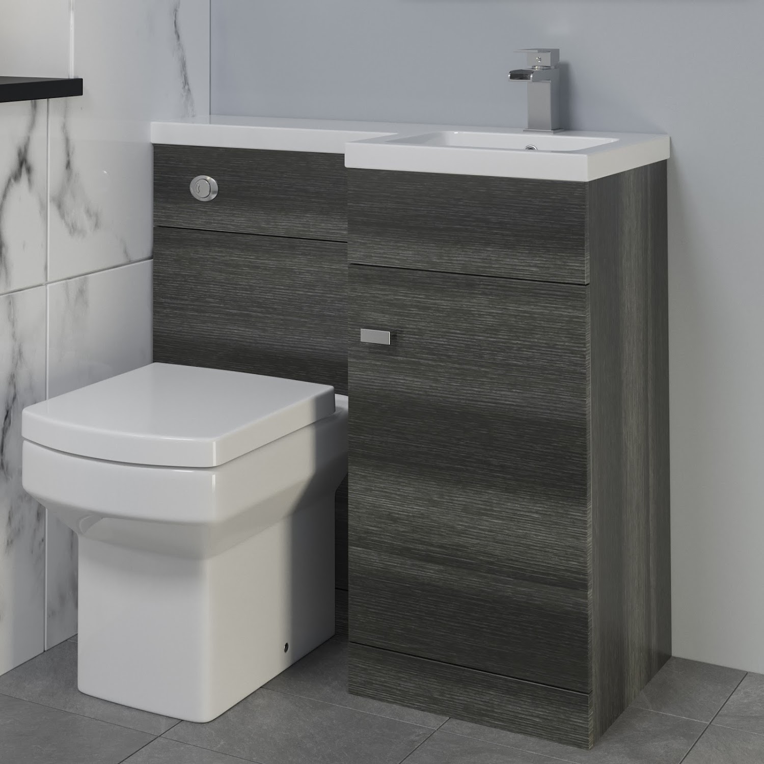900mm Bathroom Vanity Unit Basin & Square Toilet Combined Furniture R/Hand Grey 5056093632869 eBay