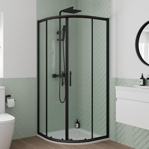 Photos - Shower Enclosure Luxura Quadrant  900 x 900mm with Tray - 6mm Black 6MMFMD9