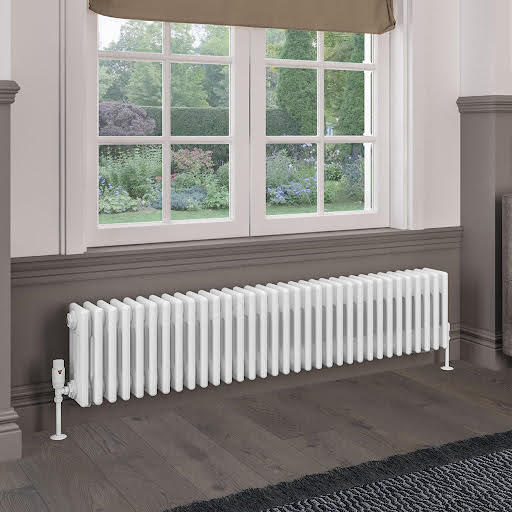 Eastlake Rivassa 300 x 1505mm Traditional 4 Column Radiator - Gloss White