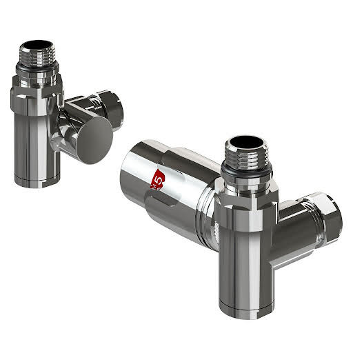 Solaro 15mm Dual Fuel Thermostatic Corner Radiator Valve & Lockshield - Chrome