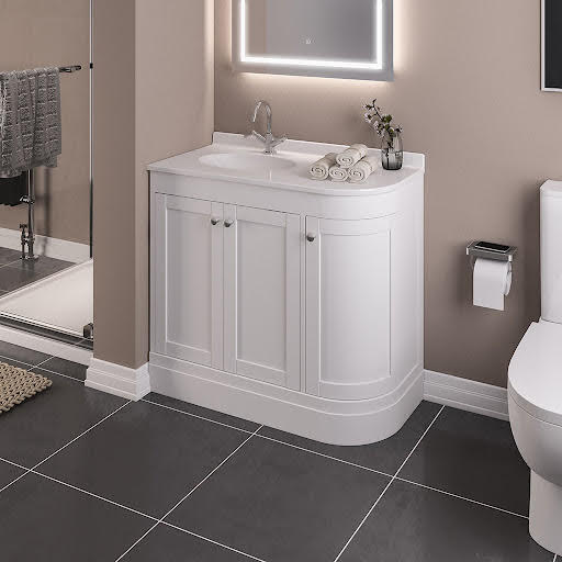 Opula Hardwick White Freestanding Corner Bathroom Vanity Unit with Basin – LH 900mm