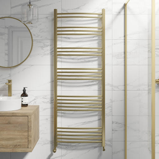 DuraTherm Curved Heated Towel Radiator Brushed Brass 1600 x 600mm