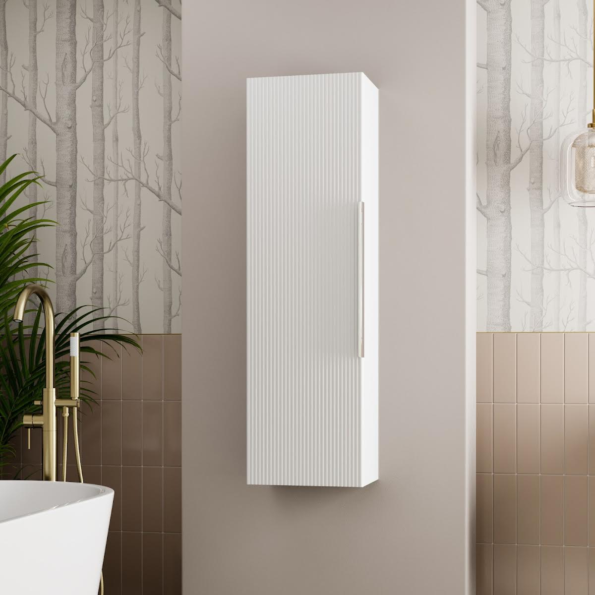 Artis Fluted White Tall Storage Cabinet - 1200 x 350mm