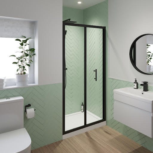 Luxura Bifold Shower Door 1000mm with 1000 x 700mm Raised Non Slip Tray and Waste - 6mm Black