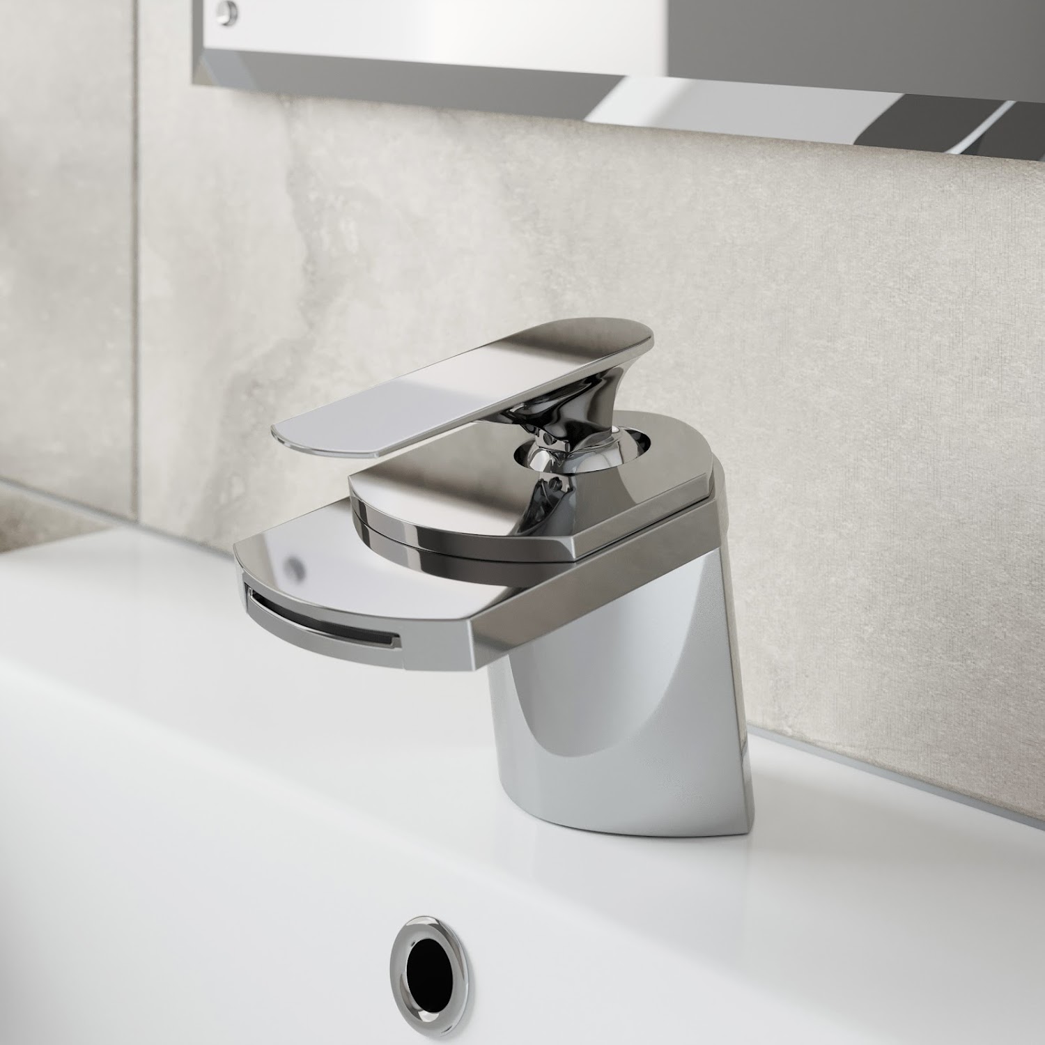 Modern Bathroom Waterfall Spout Mono Basin Sink Mixer Tap Modern Chrome Lever Ebay