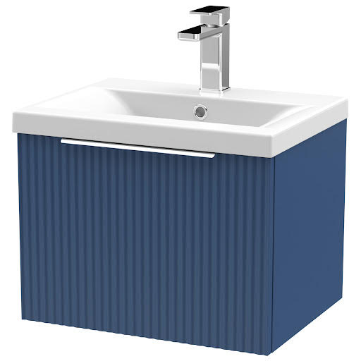 Opula Fluted Wall Hung Blue Vanity Unit - 500mm