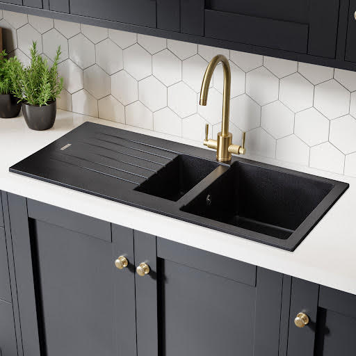 Rangemaster Andesite Igneous Granite Inset 1.5 Bowl Kitchen Sink with Waste - Ash Black
