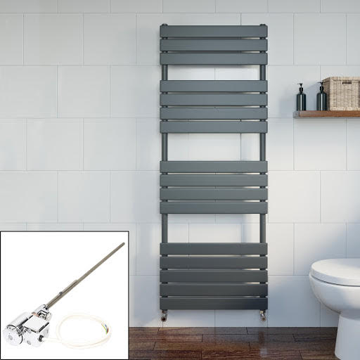 DuraTherm Dual Fuel Flat Panel Heated Towel Rail - 1600 x 600mm - Thermostatic Anthracite