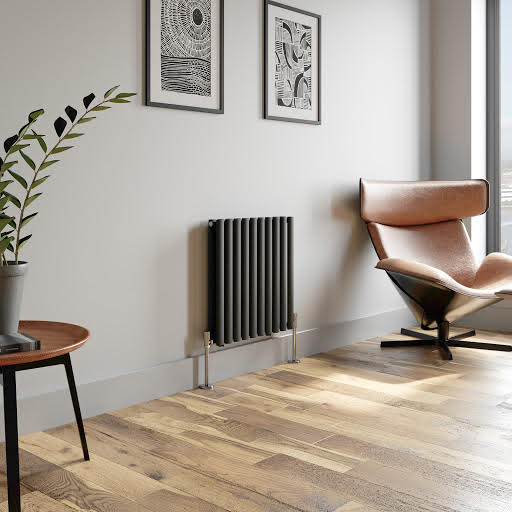 Horizontal Oval Tube Double Panel Radiator 600 x 600mm Anthracite