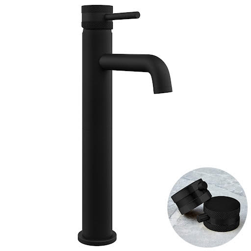 Merano Textured High Rise Mono Basin Mixer Tap - Black