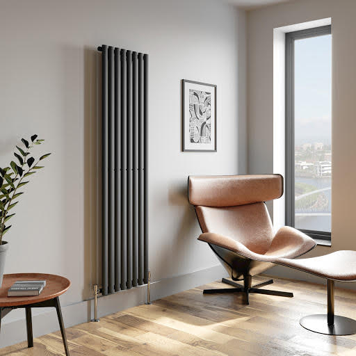 DuraTherm Vertical Oval Tube Single Panel Designer Radiator - 1800 x 480mm Anthracite