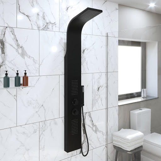 Merano Thermostatic Shower Tower Panel Black Matt Finish 2 jets