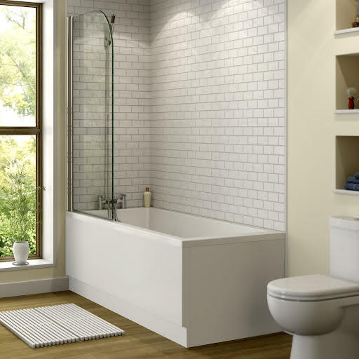 Ceramica Straight Square Bath Bundle 1700 x 700mm With Curved Shower Screen & Front Bath Panel