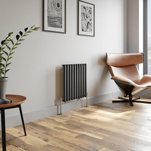 DuraTherm Horizontal Oval Tube Single Panel Designer Radiator - 600 x 600mm Anthracite