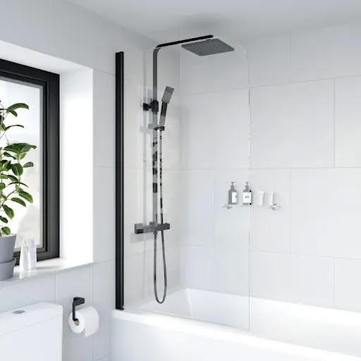 Luxura Curved Bath Shower Screen 800mm - 6mm Matt Black