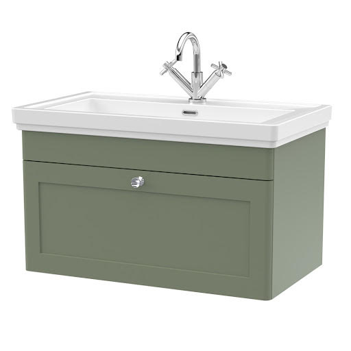 Eastlake Malvern Wall Hung Bathroom Vanity Unit with Basin - Satin Green 800mm