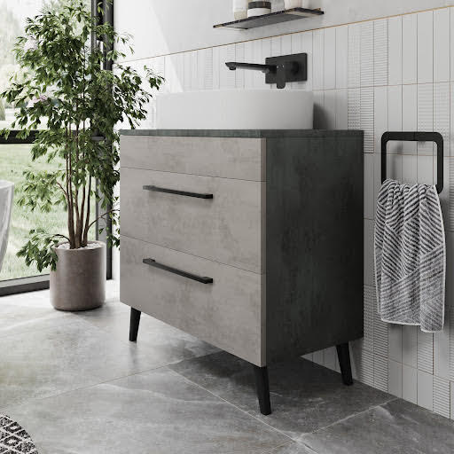 Vitusso Idro Grey Freestanding Countertop Vanity Unit with Lorient White Basin - 800mm