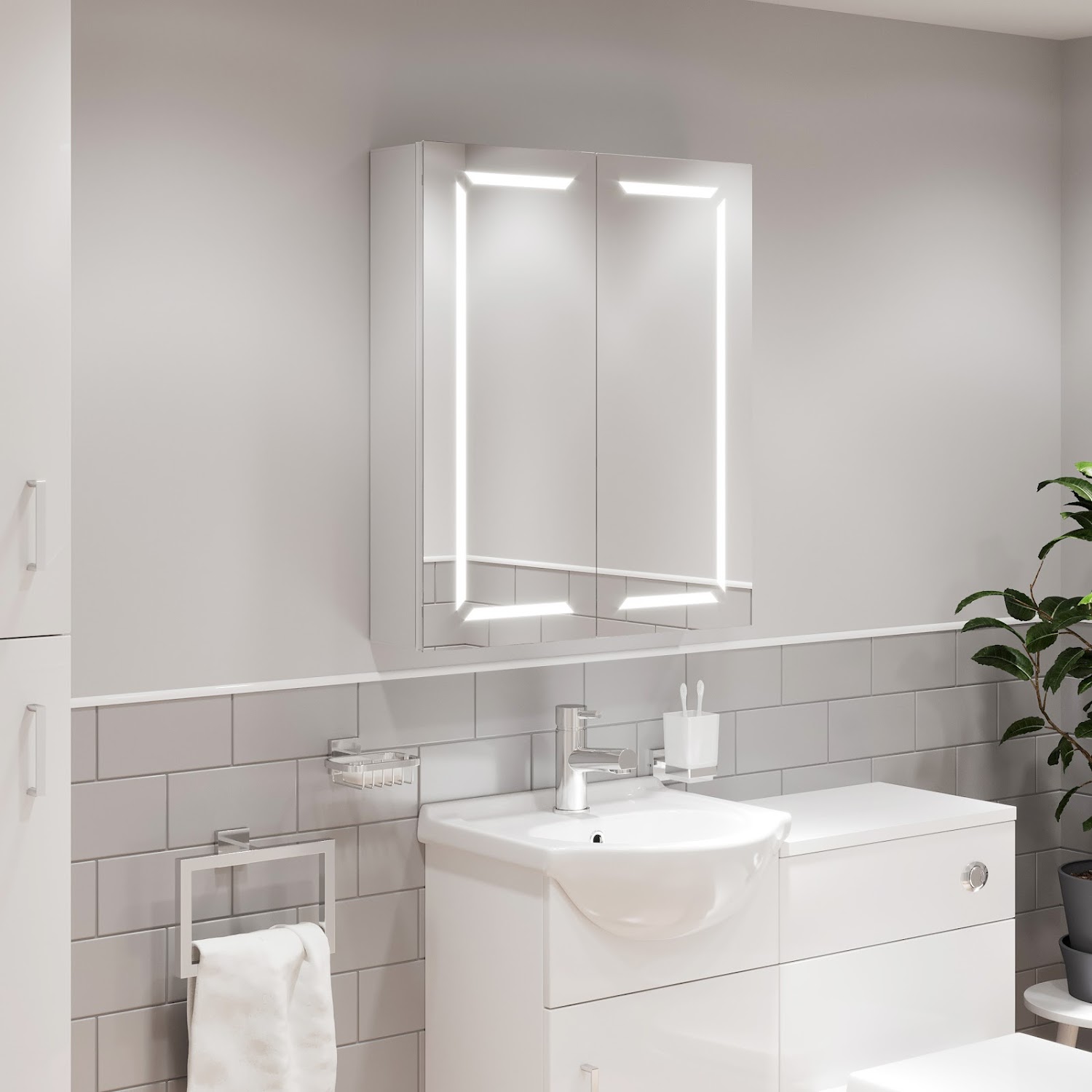 Modern Bathroom Cabinet Led Mirror Wall Hung Illuminated Shaver Storage 600x700 Ebay