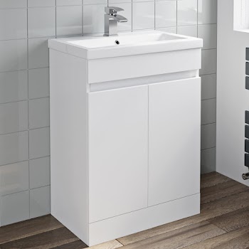 600mm Gloss White Bathroom Vanity Unit Basin Soft Close Square Toilet Modern 600mm Gloss White Bathroom Vanity Unit, Artis White Gloss Wall Hung Vanity Unit Basin 600mm Width