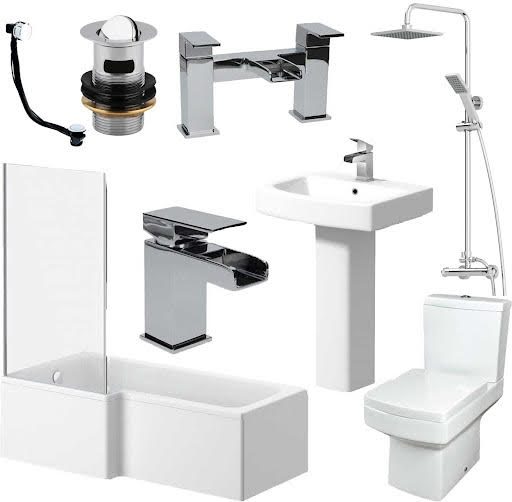 Affine Royan Bathroom Suite with 1700mm LH Bath, Toilet, Basin, Taps, Shower, Screen & Waste