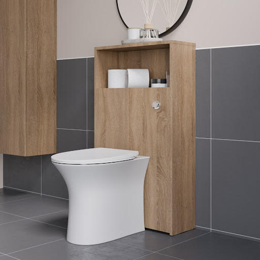 Vitusso Garda Wood Back to Wall Toilet Unit & Affine Rennes Rimless Toilet - 600mm