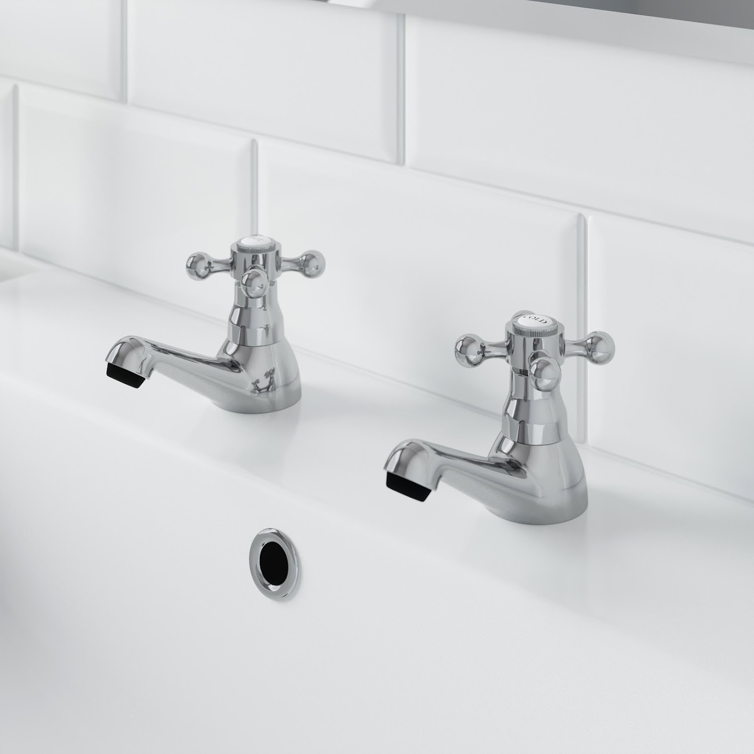 Bathroom Traditional Sink Taps Basin Cross Head Bath Taps Set Pair Twin