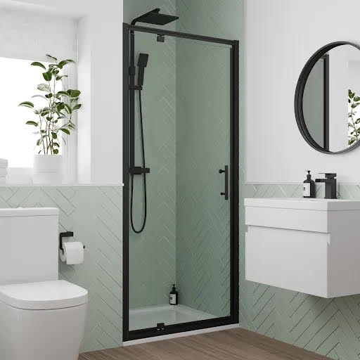 Luxura Pivot Shower Door 760mm with 760 x 760mm Tray - 6mm Black