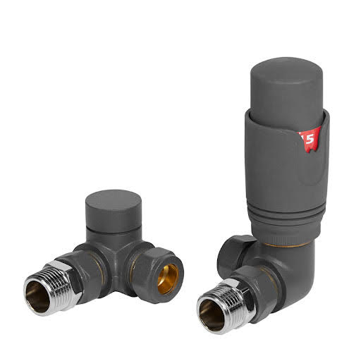 Towelrads Corner Thermostatic Radiator Valve with Lockshield - Anthracite