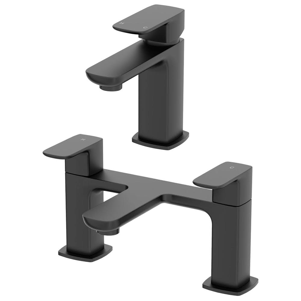 Merano Venosa Basin Mixer Tap and Bath Mixer Tap Set - Black