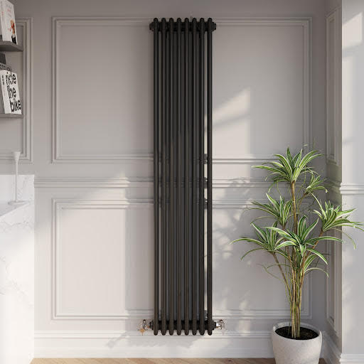 Park Lane Traditional Vertical Colosseum Triple Bar Column Radiator Black - 1800 x 380mm