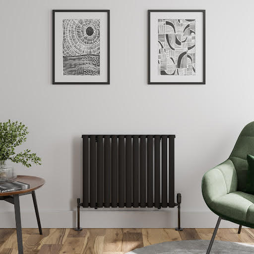 DuraTherm Horizontal Oval Tube Single Panel Designer Radiator - 600 x 780mm Black