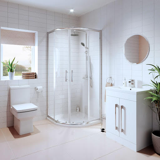 Affine Royan Bathroom Suite with 900mm Luxura Quadrant Enclosure, Toilet & Artis Vanity Unit 600mm