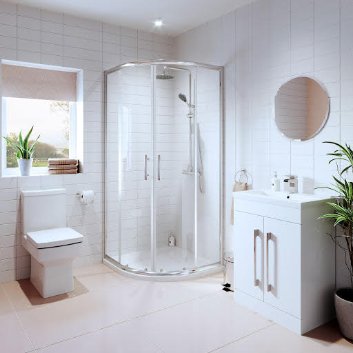 Royan Bathroom Suite with Luxura Quadrant Enclosure 800mm & Aurora Vanity Unit 600mm