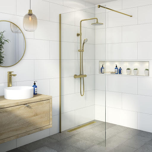 Diamond Wet Room Shower Screen 900mm - 8mm Brushed Brass