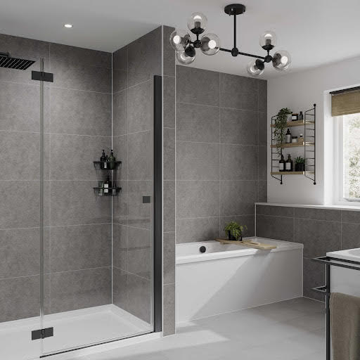 Photos - Shower Screen Multipanel Grey Mineral Tile Effect Wall Panel Hydrolock 2400 x 598mm MT48