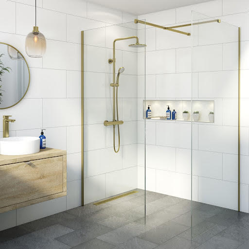 Diamond Wet Room Shower Screens with 800 & 900mm Panels - 8mm Brushed Brass