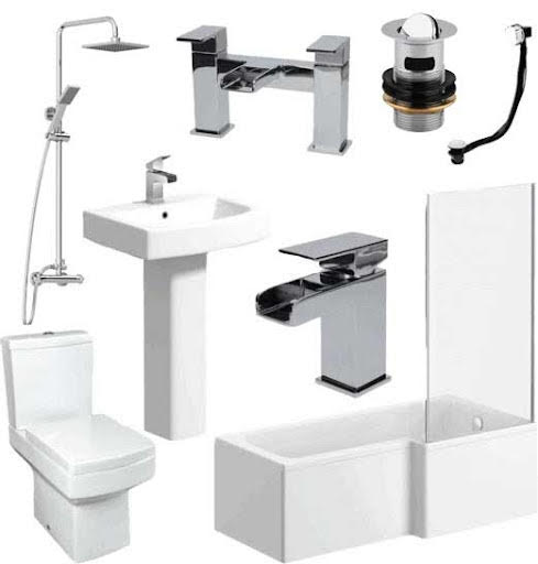 Royan Complete Bathroom Suite Bundle with L Shape Shower Bath - Right Hand 1600mm
