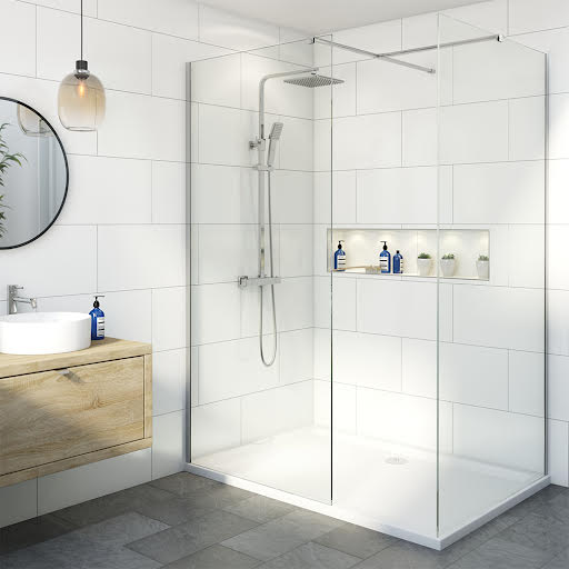 Diamond Walk In Shower Screen 700mm with 1400 x 700mm Tray - 8mm Chrome